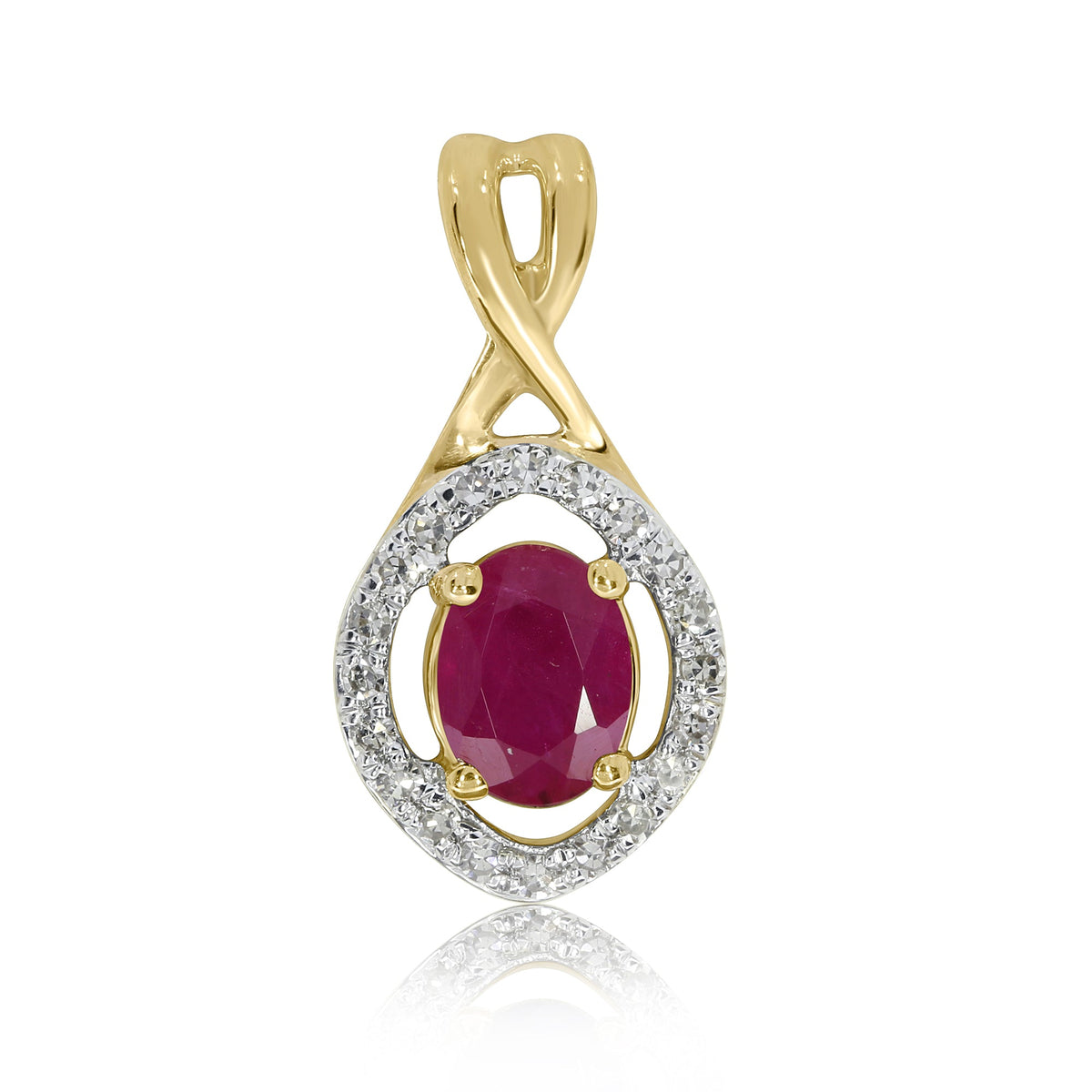 9ct gold 5.25 x 4.25mm oval ruby &amp; diamond cluster pendant 0.07ct