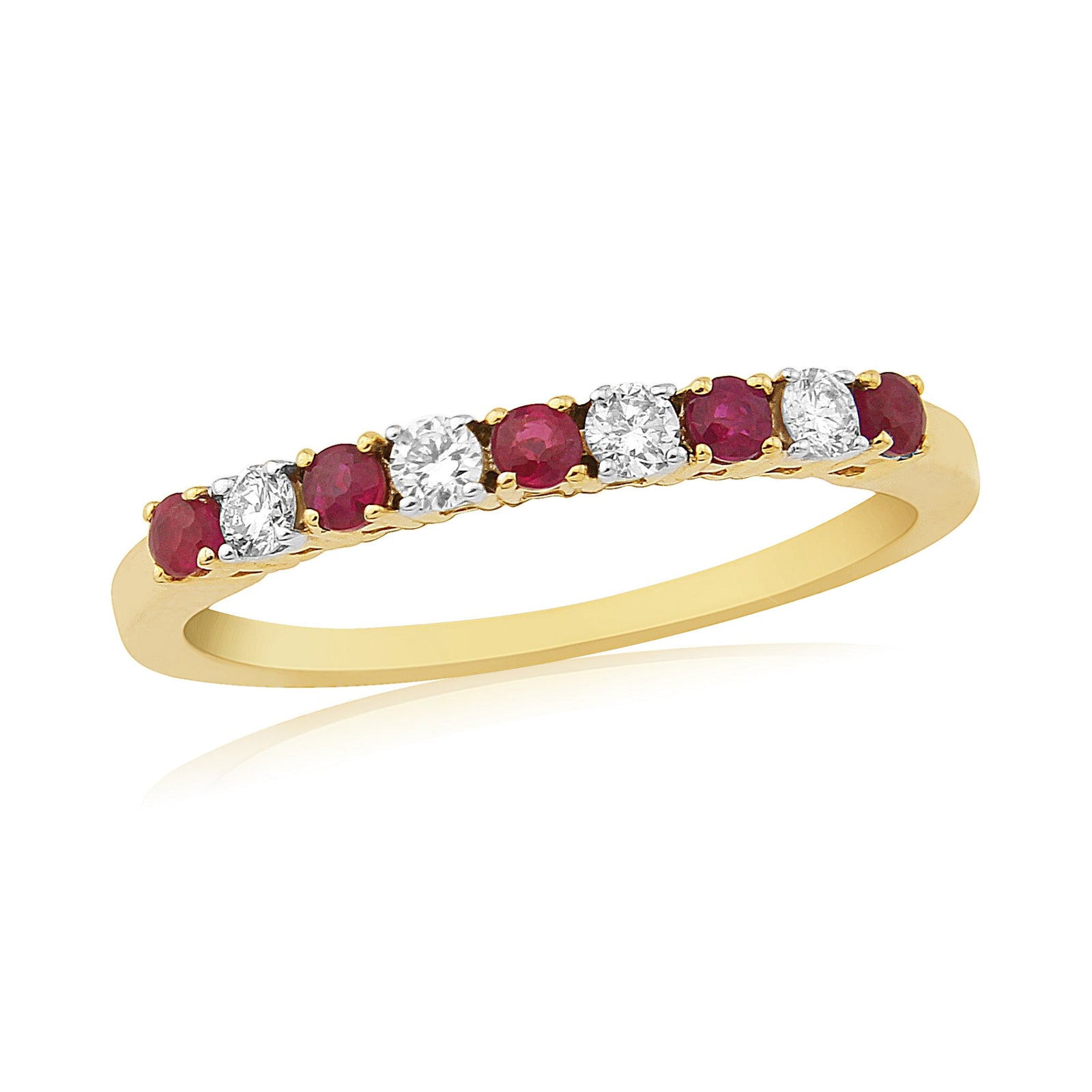 9ct gold 2mm round ruby & diamond half eternity ring 0.14ct