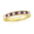 9ct gold 2mm round machine cut milgrain edge ruby & diamond half eternity ring 0.13ct