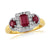 9ct gold triple ruby (Em 6x4mm & Ov 4x3mm) & diamond cluster ring 0.27ct