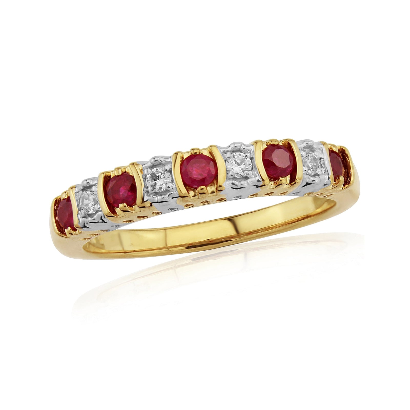 9ct gold ruby & diamond half et ring 0.06ct