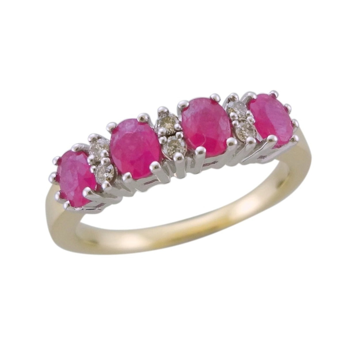 9ct gold 4x3mm oval ruby & diamond half et ring 0.08ct