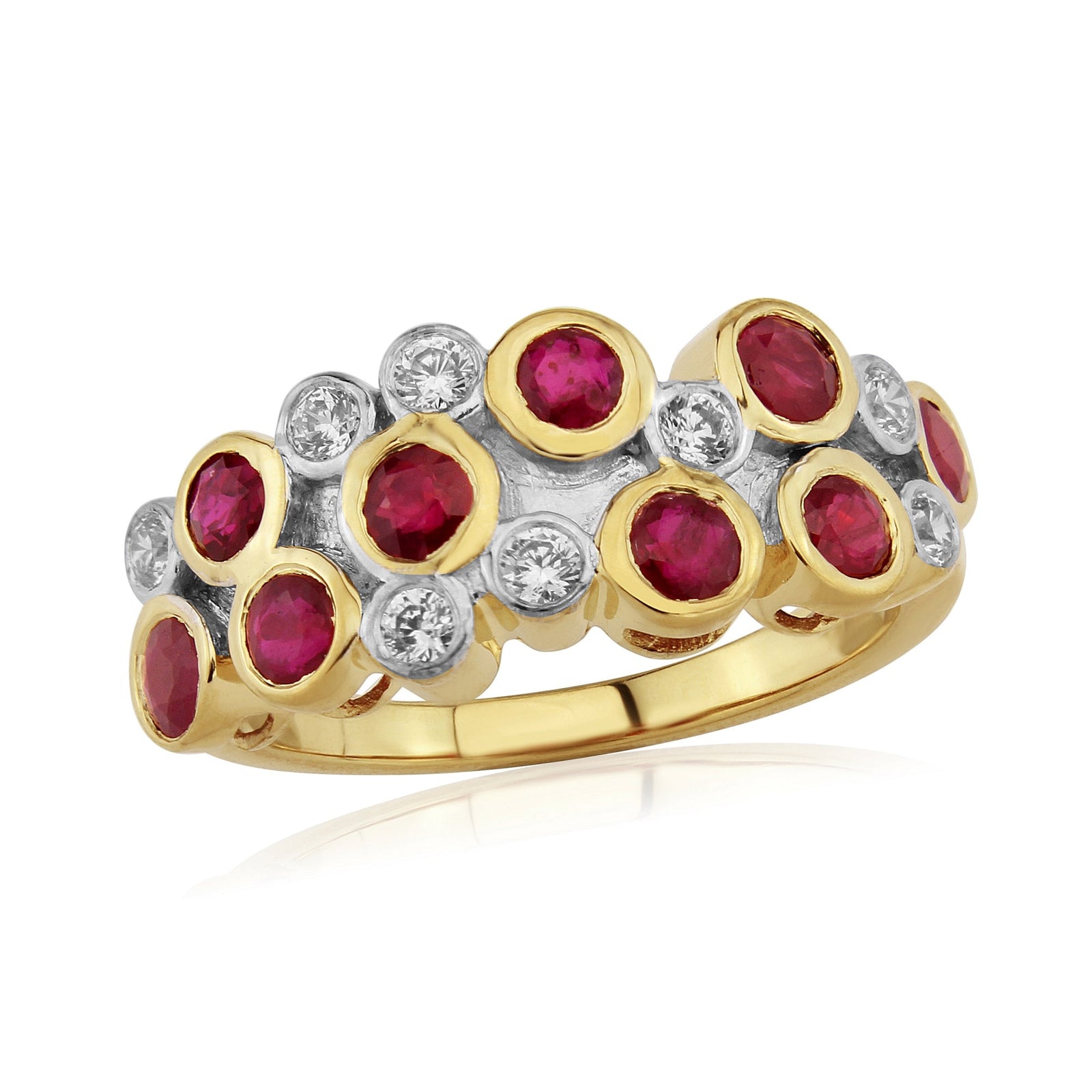 9ct gold ruby & diamond bubble style ring 0.21ct