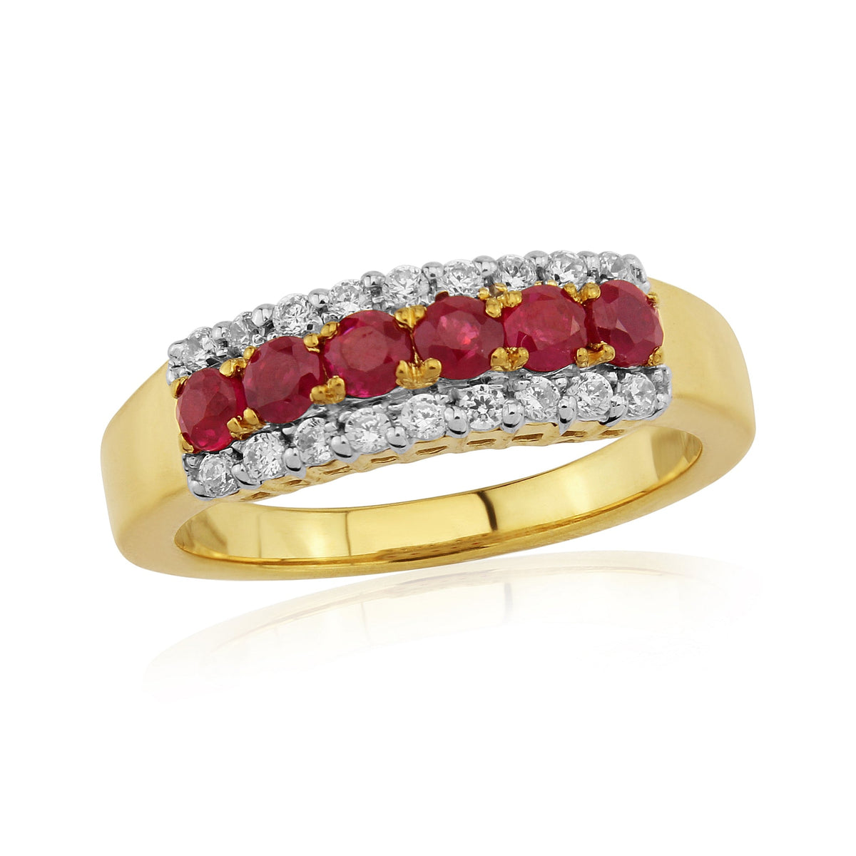 9ct gold 2.75mm round ruby &amp; diamond half et ring 0.21ct