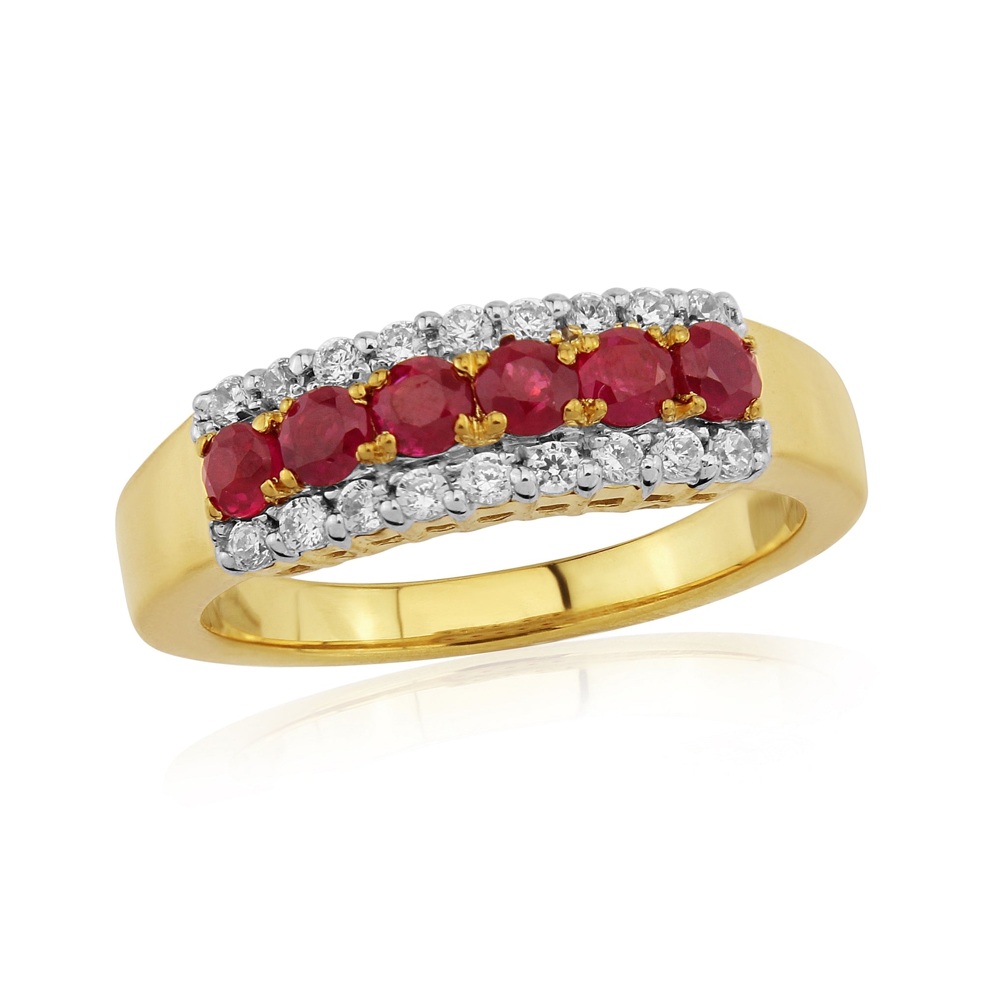 9ct gold 2.75mm round ruby & diamond half et ring 0.21ct