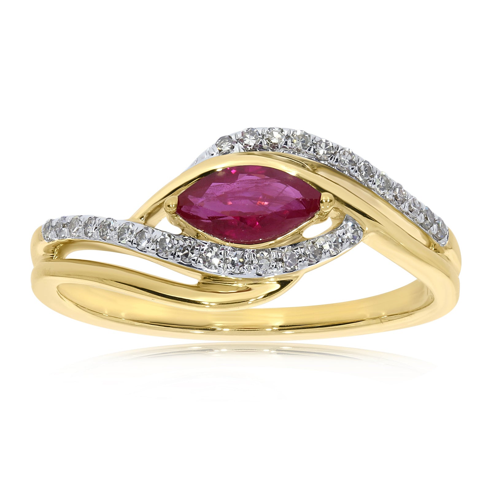 9ct gold 7x3.5mm marquise shape ruby & diamond ring 0.14ct