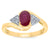 9ct gold 7x5mm oval ruby & triple diamond shoulder cross-over ring 0.15ct