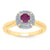 9ct gold 4.5mm round ruby & diamond cluster ring 0.14ct