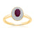 9ct gold 6x4mm oval ruby & two row diamond cluster ring 0.20ct