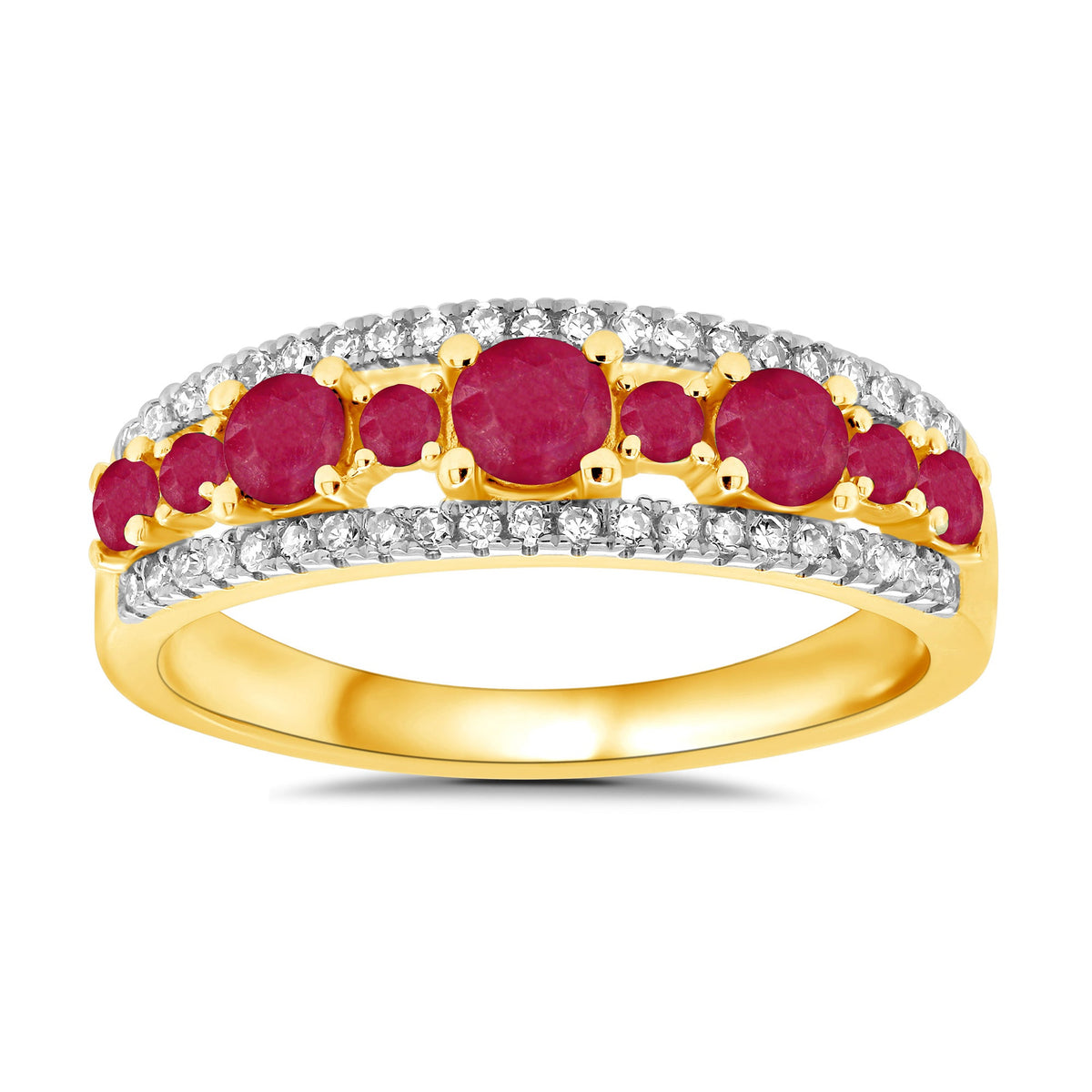 9ct gold ruby &amp; diamond half et ring 0.17ct