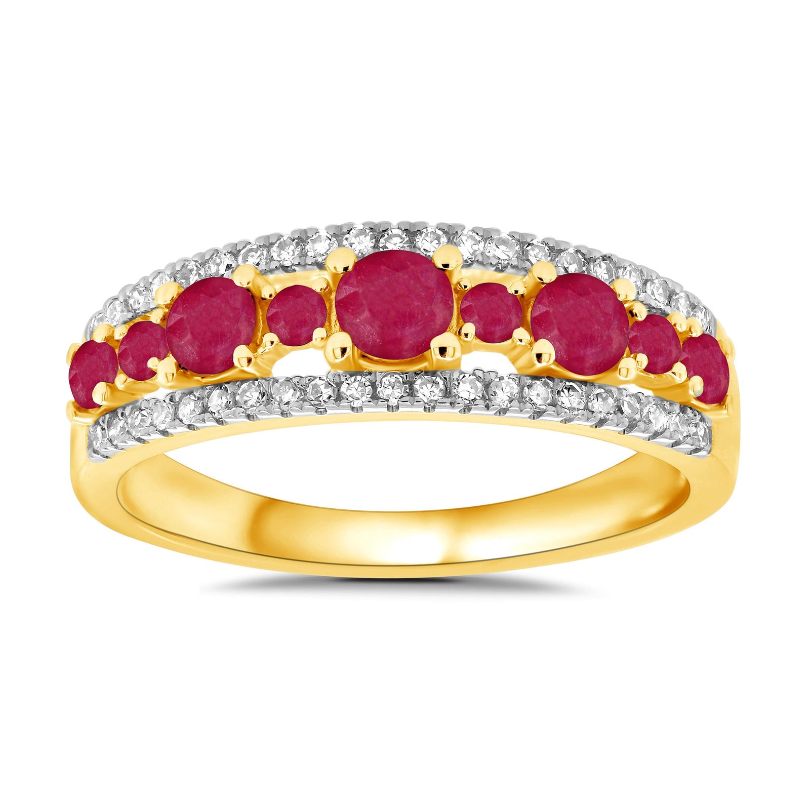 9ct gold ruby & diamond half et ring 0.17ct