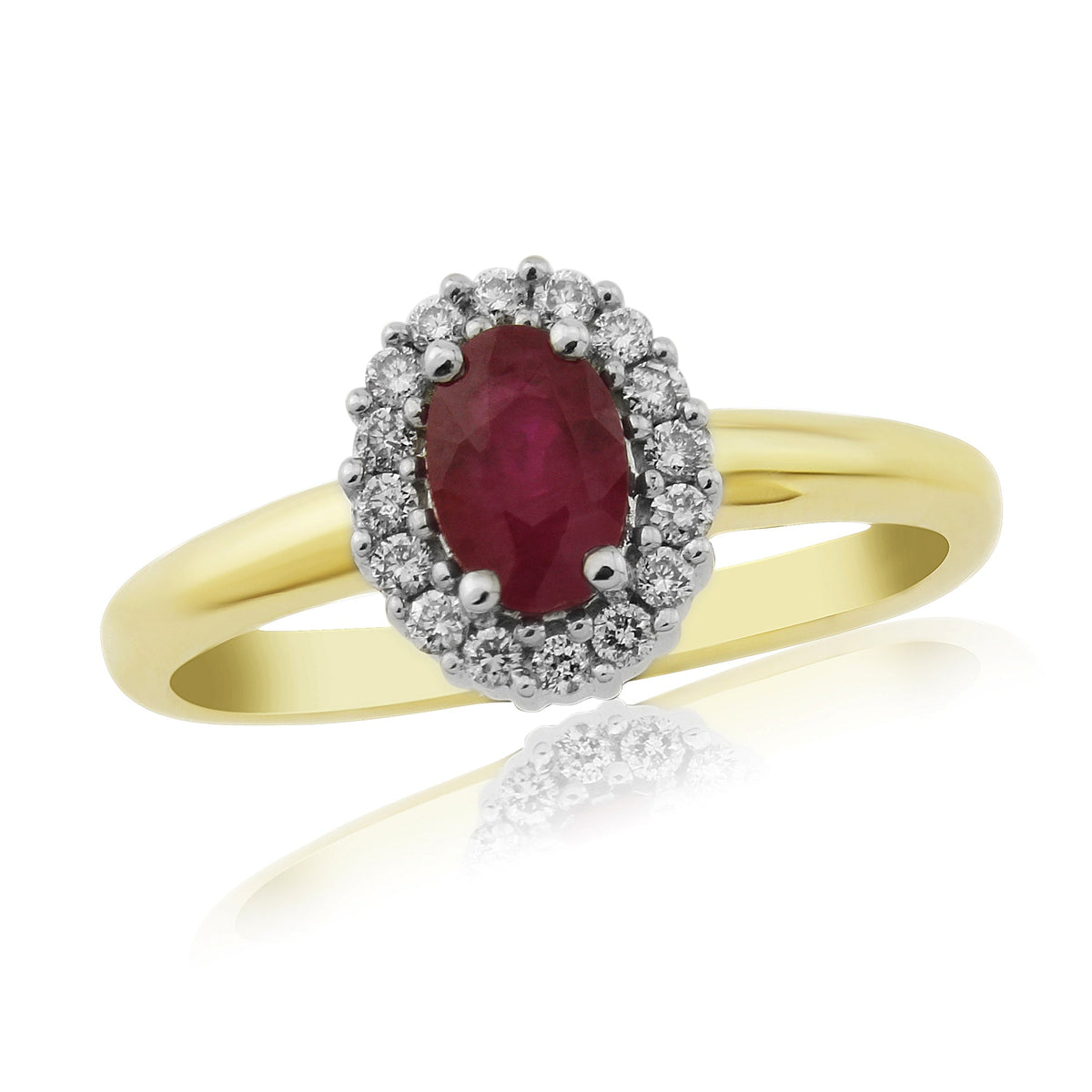 9ct gold 6x4mm oval ruby &amp; diamond cluster ring 0.16ct