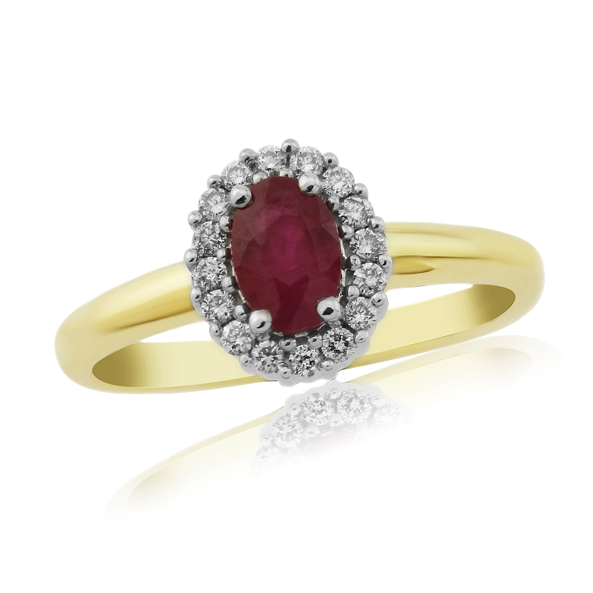 9ct gold 6x4mm oval ruby & diamond cluster ring 0.16ct