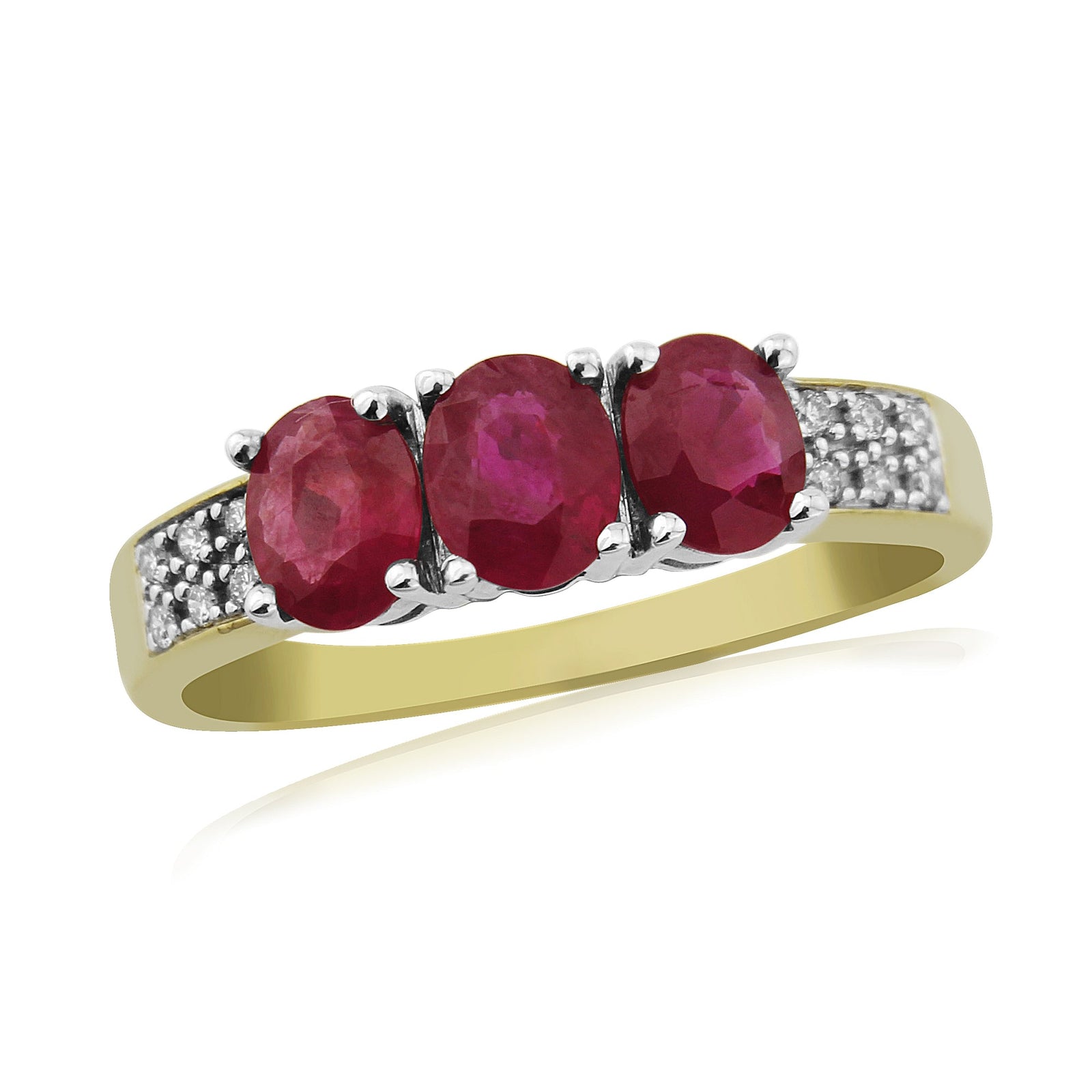 9ct gold triple 5x4mm oval ruby & diamond ring 0.06ct