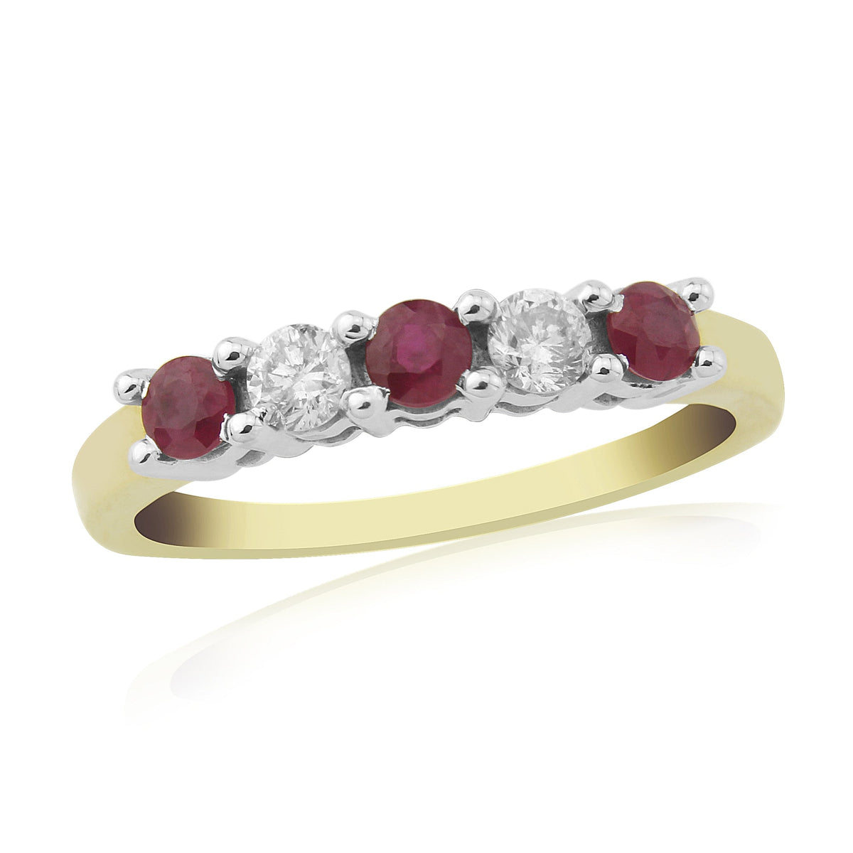 9ct gold 3.30mm round ruby &amp; diamond half et ring  0.20ct