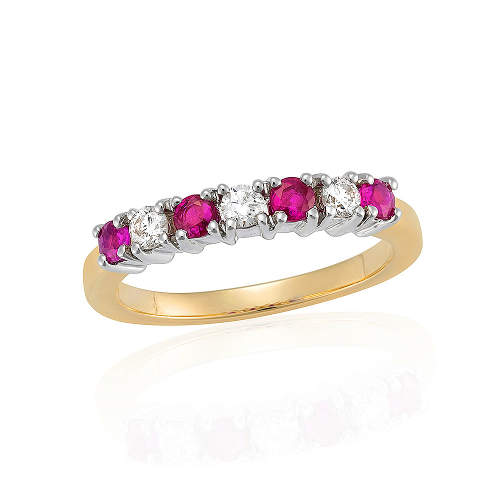 9ct gold 2.50mm round ruby & diamond half et ring 0.20ct