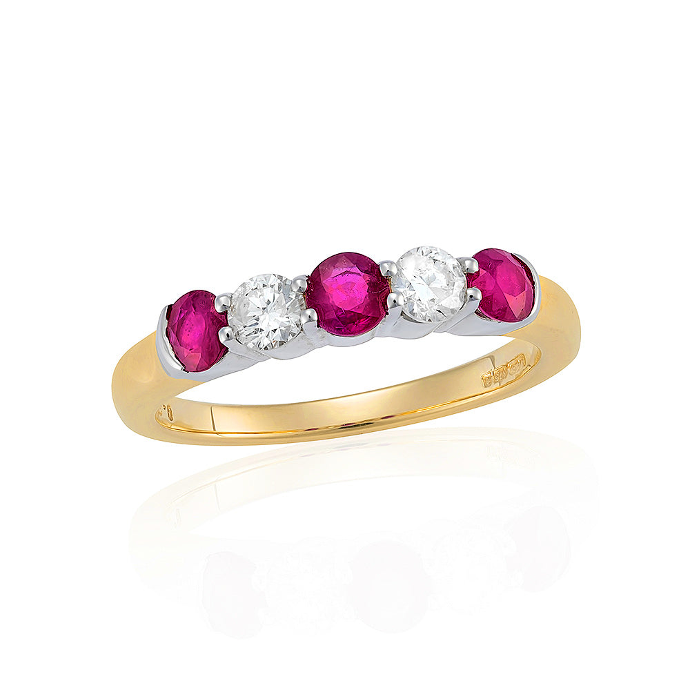 9ct gold 3.50mm round ruby &amp; diamond half et ring 0.30ct