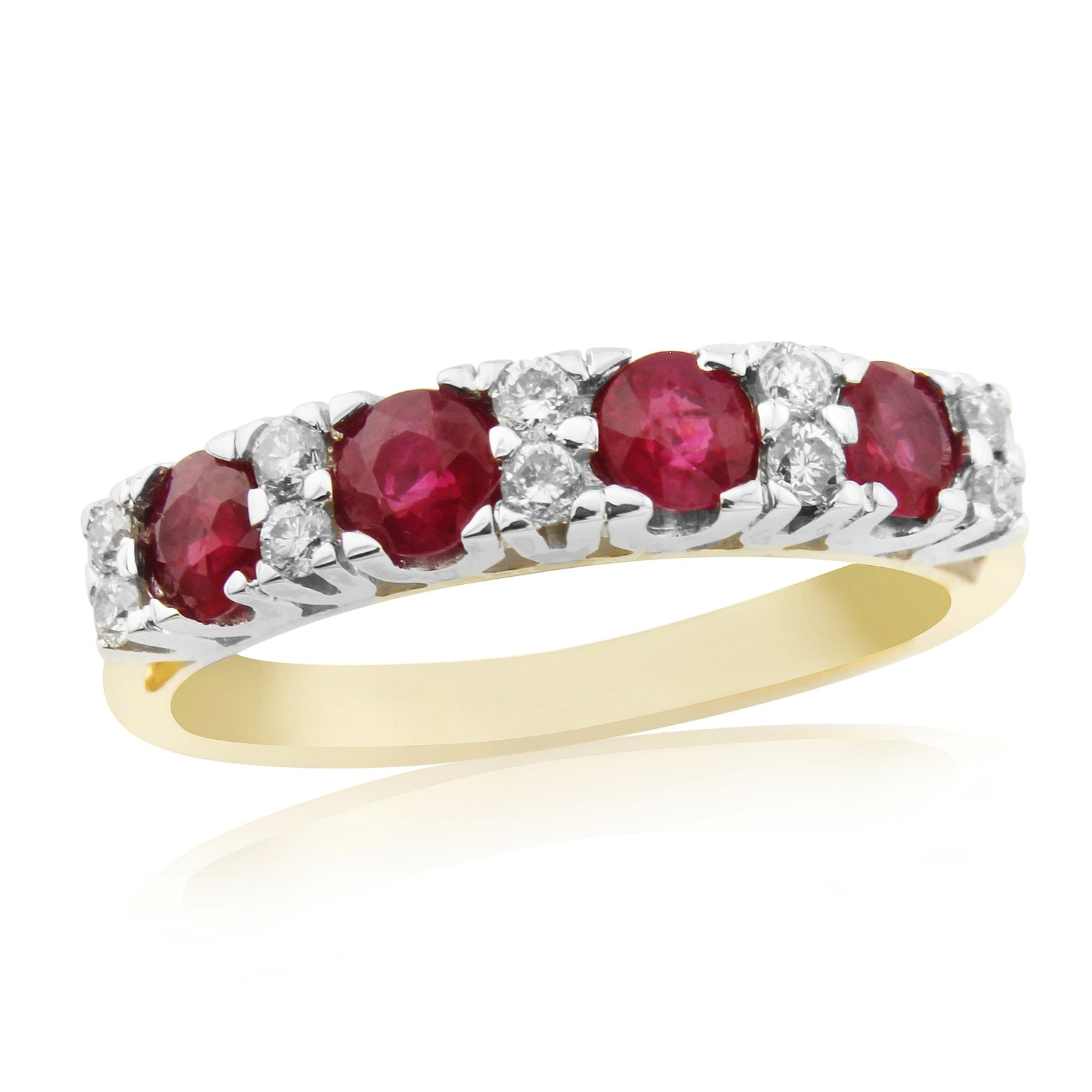 9ct gold 3.50mm round ruby & diamond half et ring 0.22ct