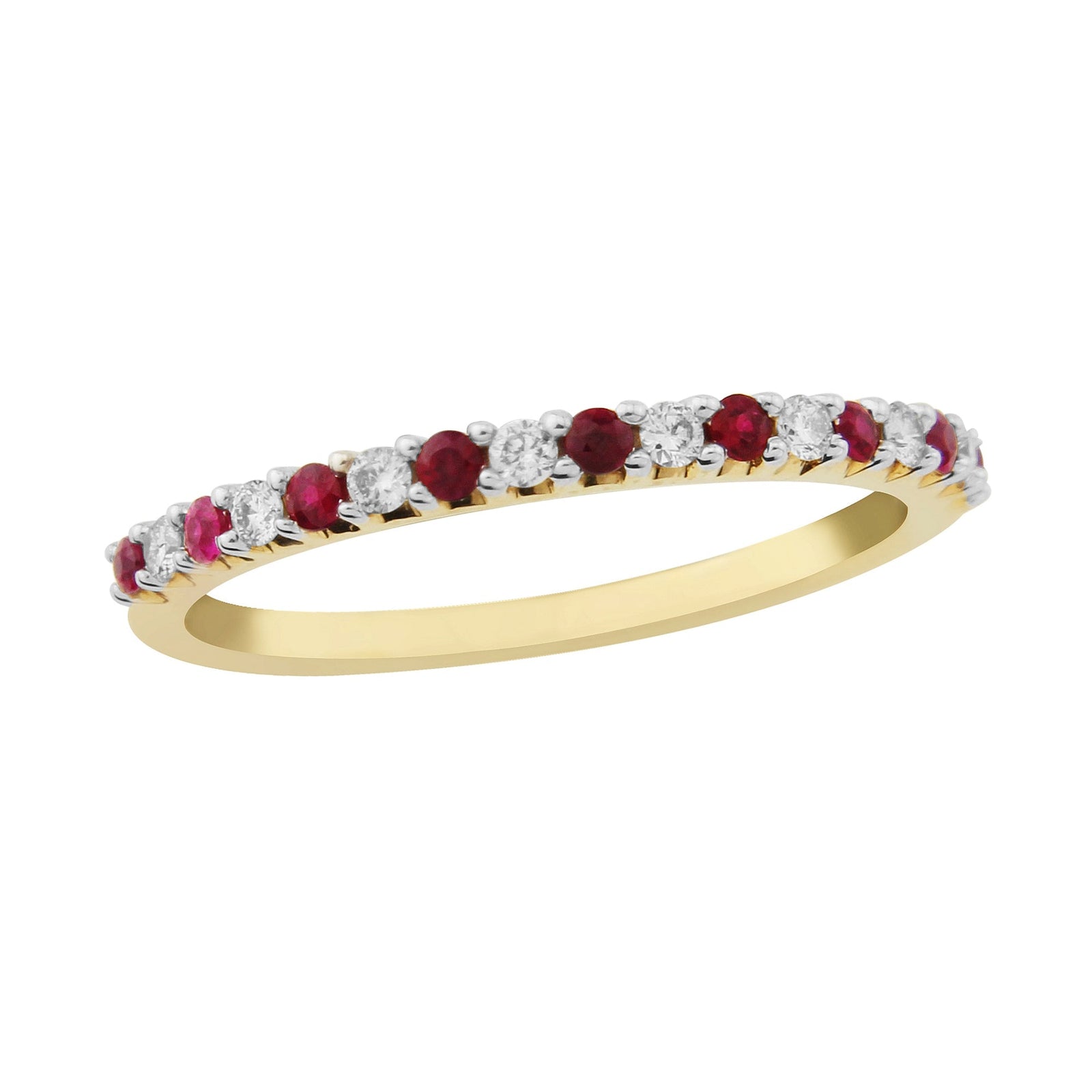 9ct gold 1.50mm round ruby & diamond half et ring 0.12ct