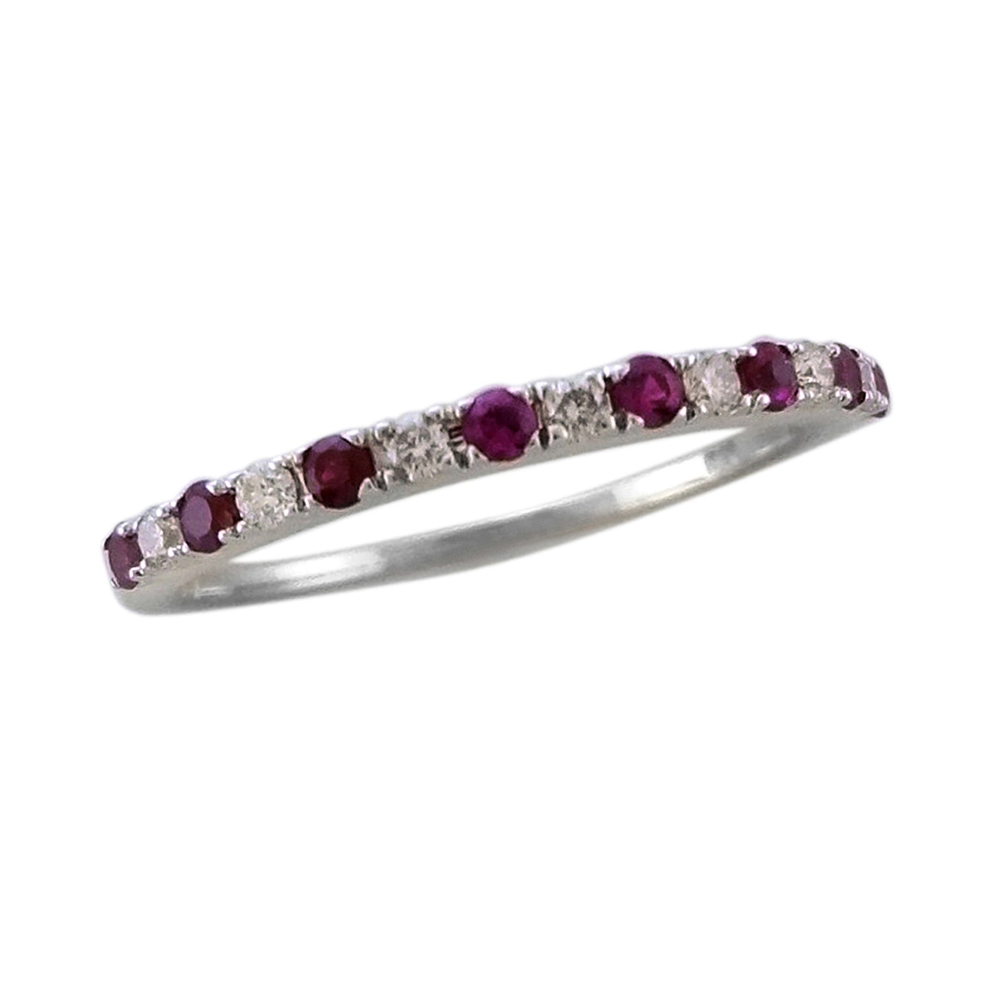 9ct white gold 1.50mm round ruby & diamond half et ring 0.12ct