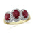 9ct gold triple oval (1x7.50 & 2 x 6x4.00mm )ruby & diamond cluster ring 0.21ct