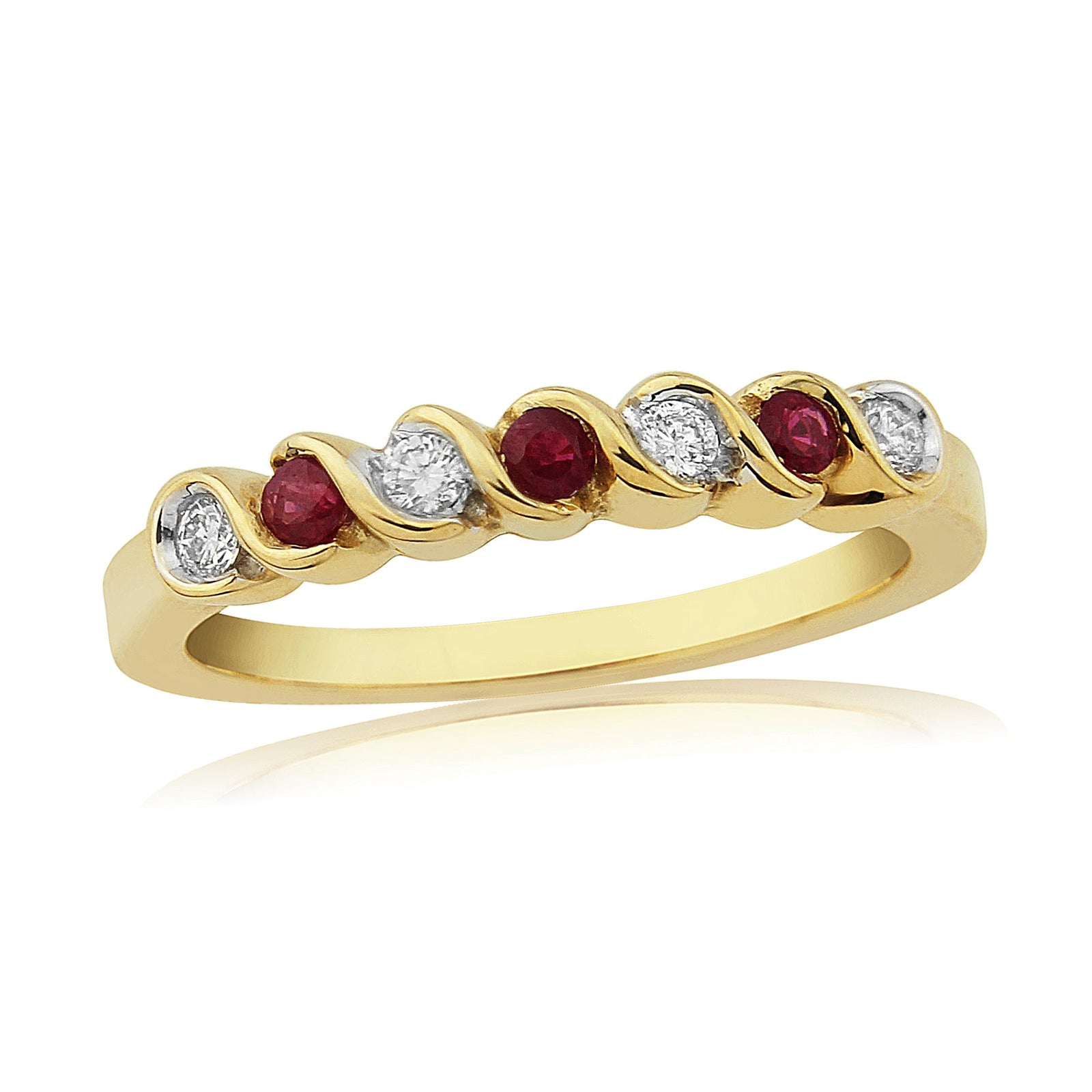 9ct gold 2.00mm ruby & diamond half et ring 0.11ct