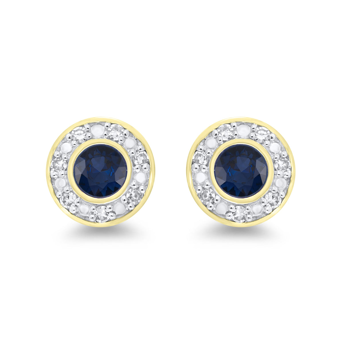 9ct gold 3.50mm sapphire &amp; diamond cluster stud earrings 0.06ct