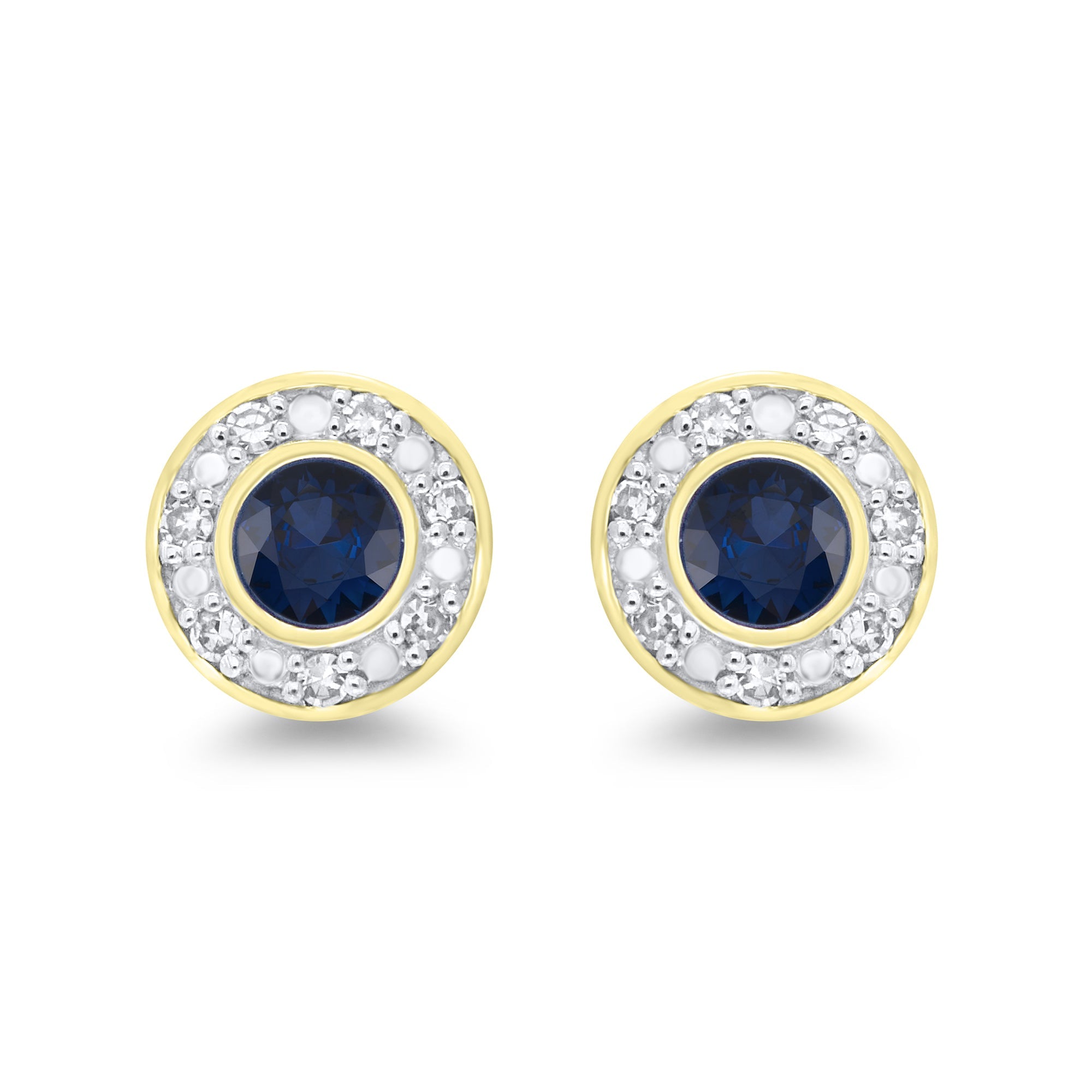 9ct gold 3.50mm sapphire & diamond cluster stud earrings 0.06ct