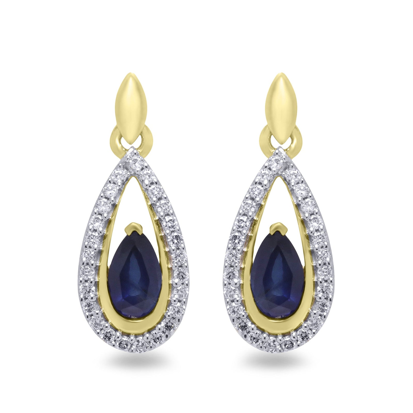 9ct gold 5x3mm pear shape sapphire & diamond drop earrings 0.15ct