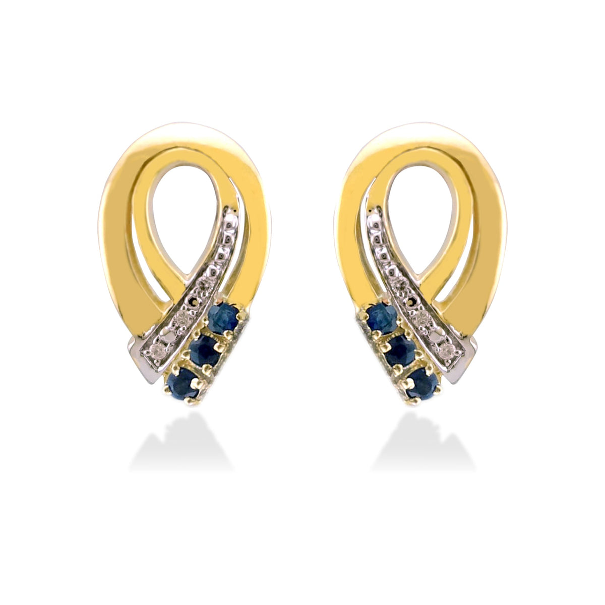 9ct gold sapphire &amp; diamond stud earrings 0.02ct (product width 8.50mm)