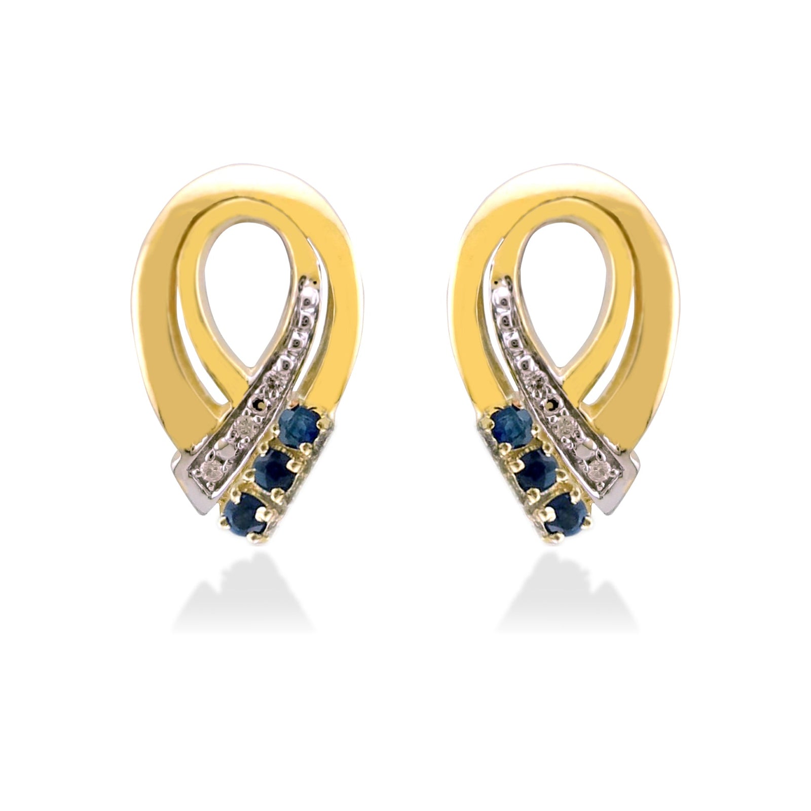 9ct gold sapphire & diamond stud earrings 0.02ct (product width 8.50mm)