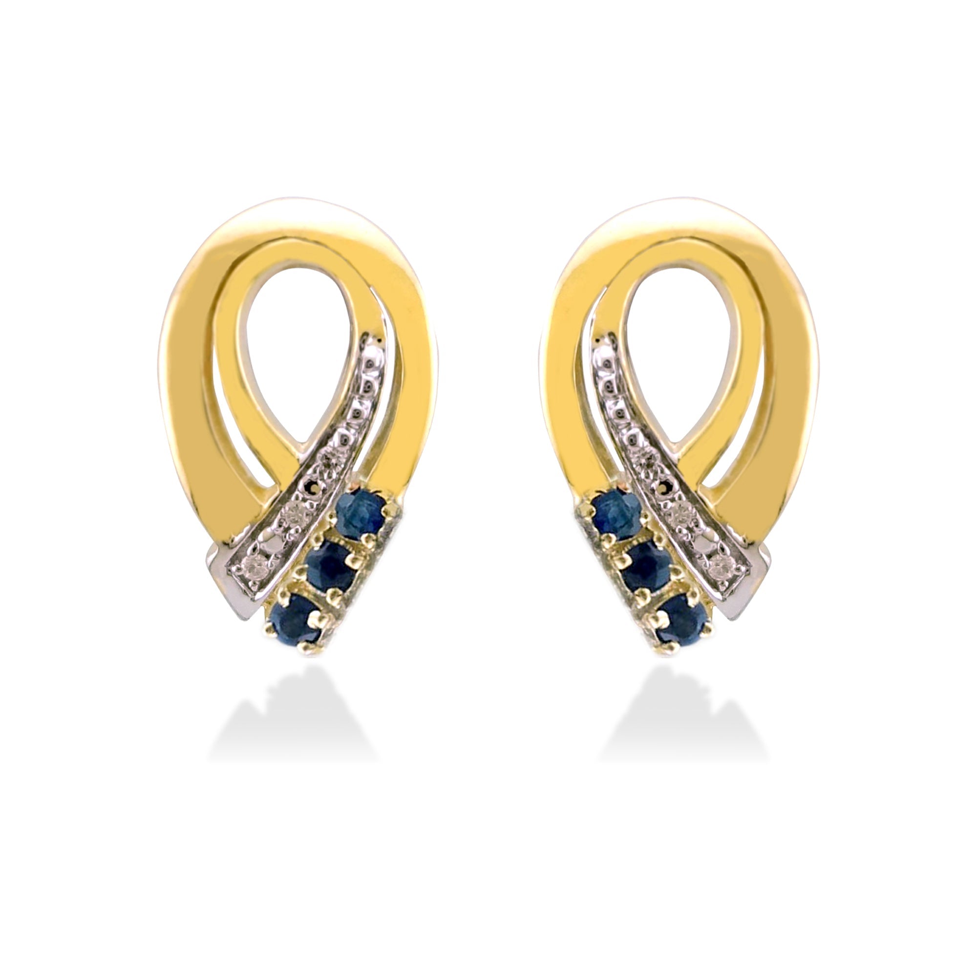 9ct gold sapphire & diamond stud earrings 0.02ct (product width 8.50mm)