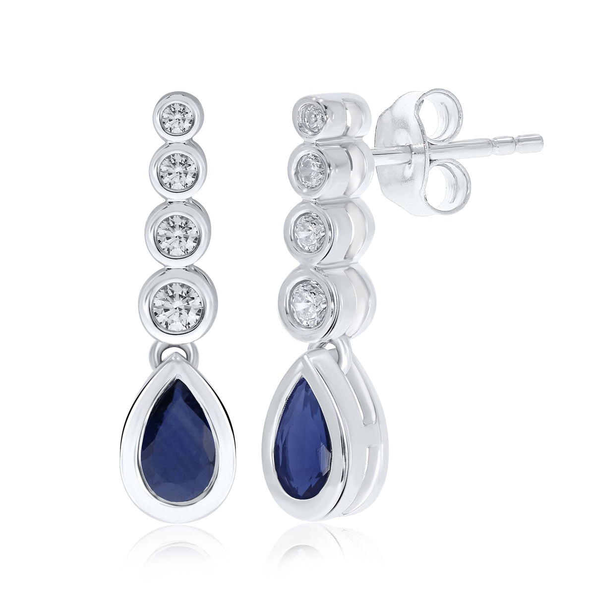 9ct white gold 5x3mm pear shape sapphire &amp; diamond drop earrings 0.14ct