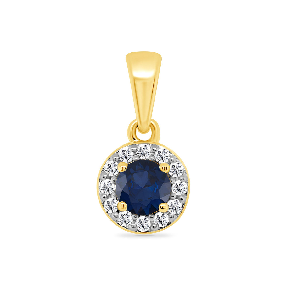 9ct gold 3.60mm sapphire &amp; diamond halo cluster pendant 0.06ct