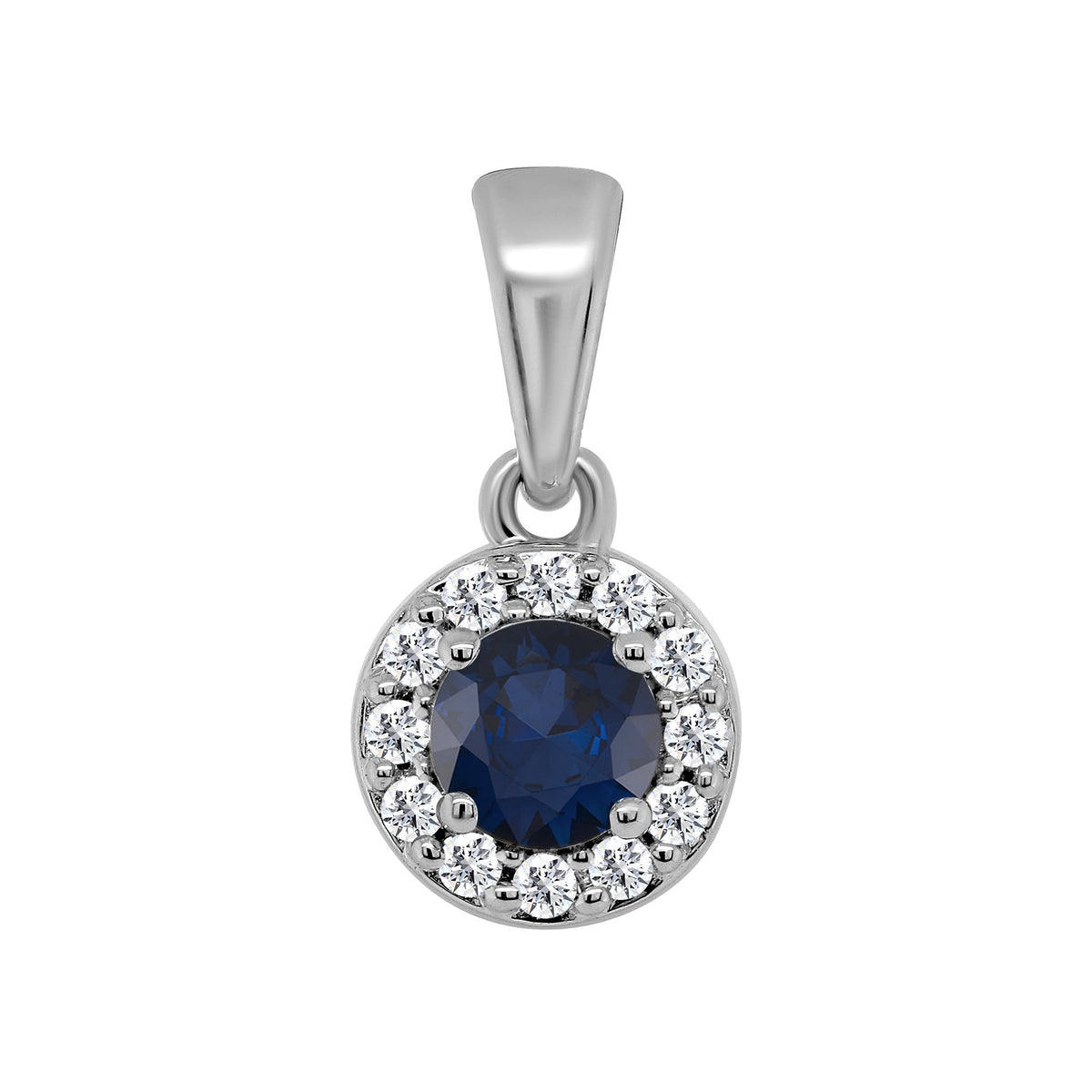 9ct white gold 3.60mm sapphire &amp; diamond halo cluster pendant 0.06ct