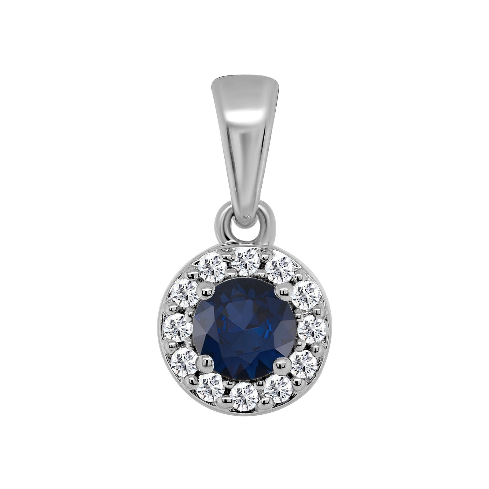 9ct white gold 3.60mm sapphire & diamond halo cluster pendant 0.06ct