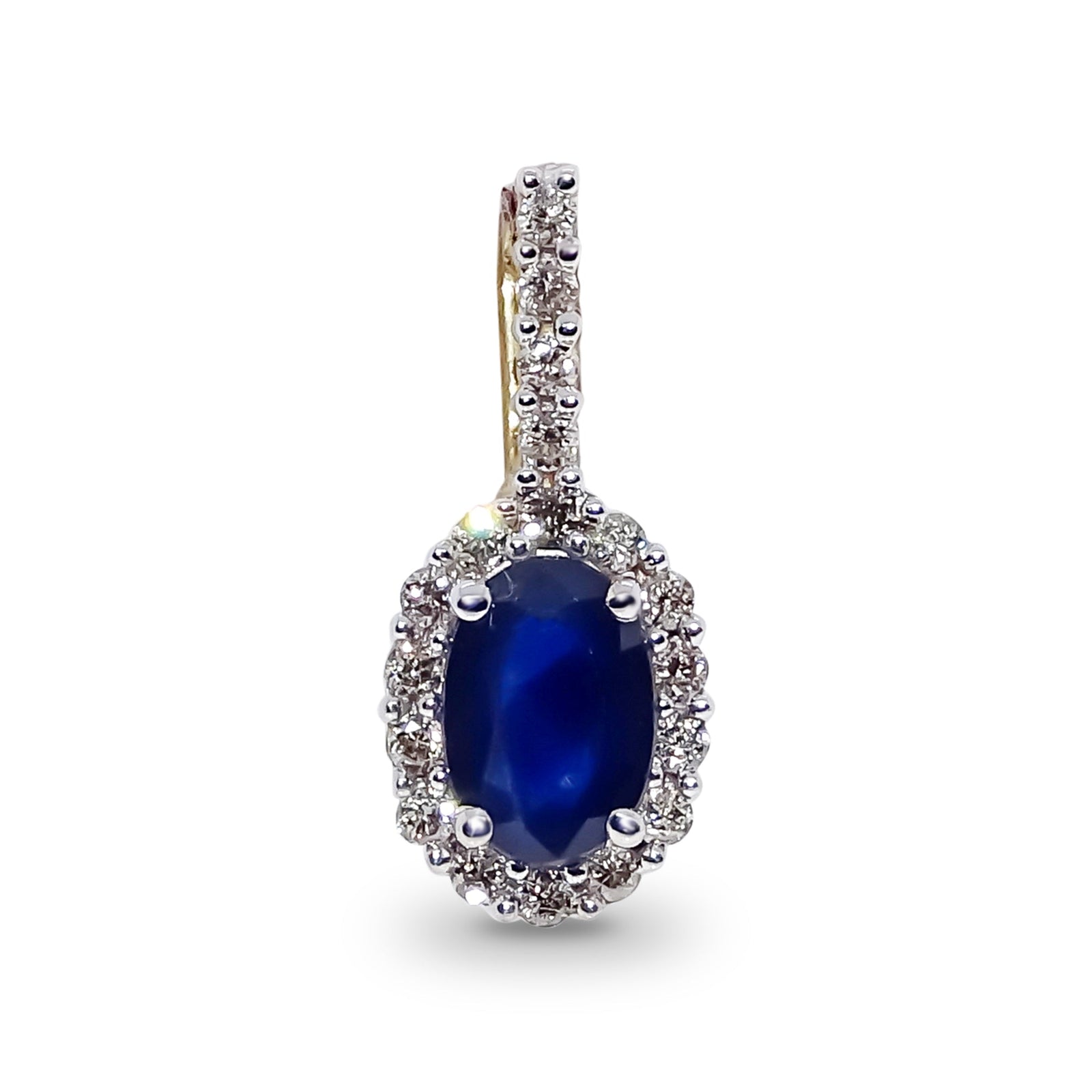 9ct gold 6x4mm oval sapphire & diamond cluster pendant 0.14ct