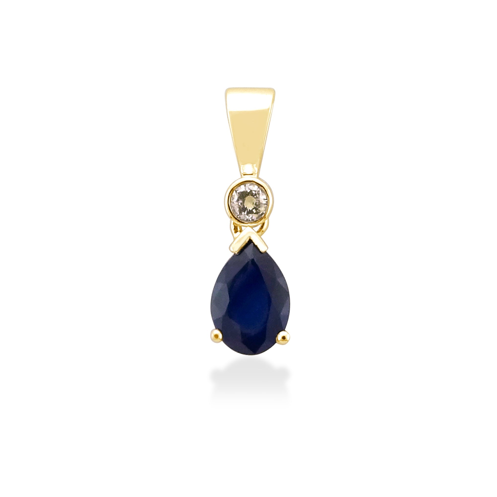 9ct gold 7x5mm pear shape sapphire & diamond pendant 0.05ct