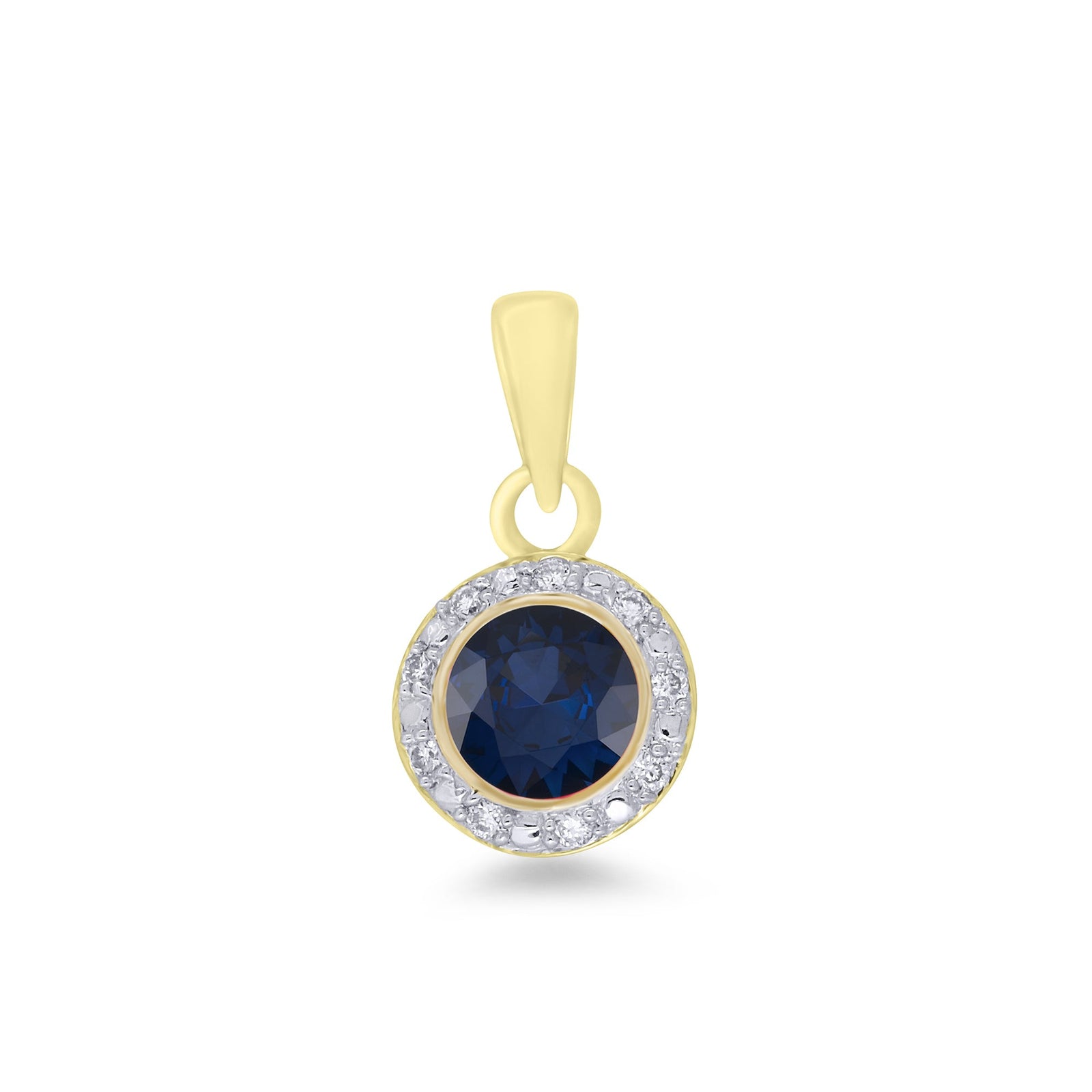 9ct gold 4.50mm sapphire & diamond cluster pendant 0.04ct