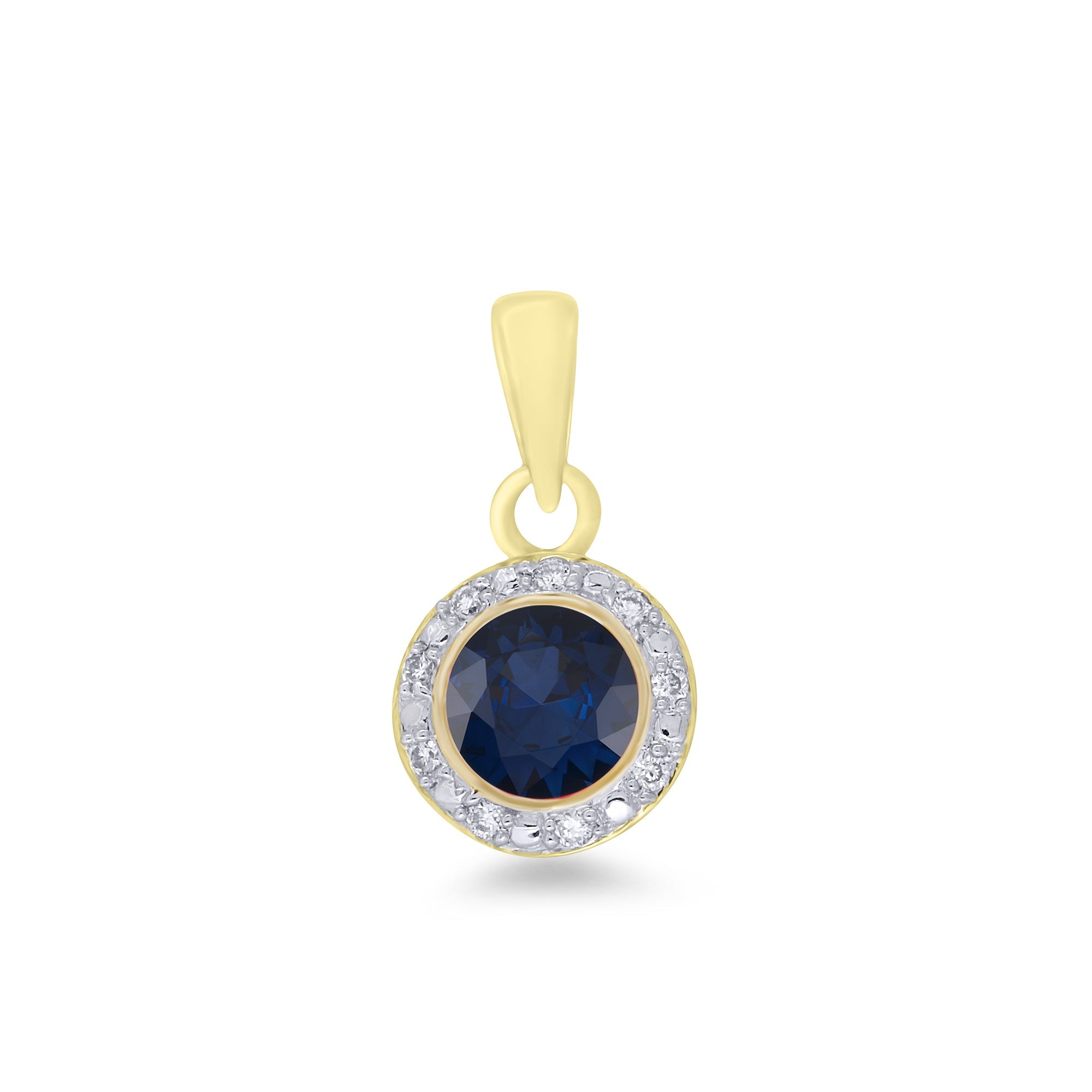 9ct gold 4.50mm sapphire & diamond cluster pendant 0.04ct
