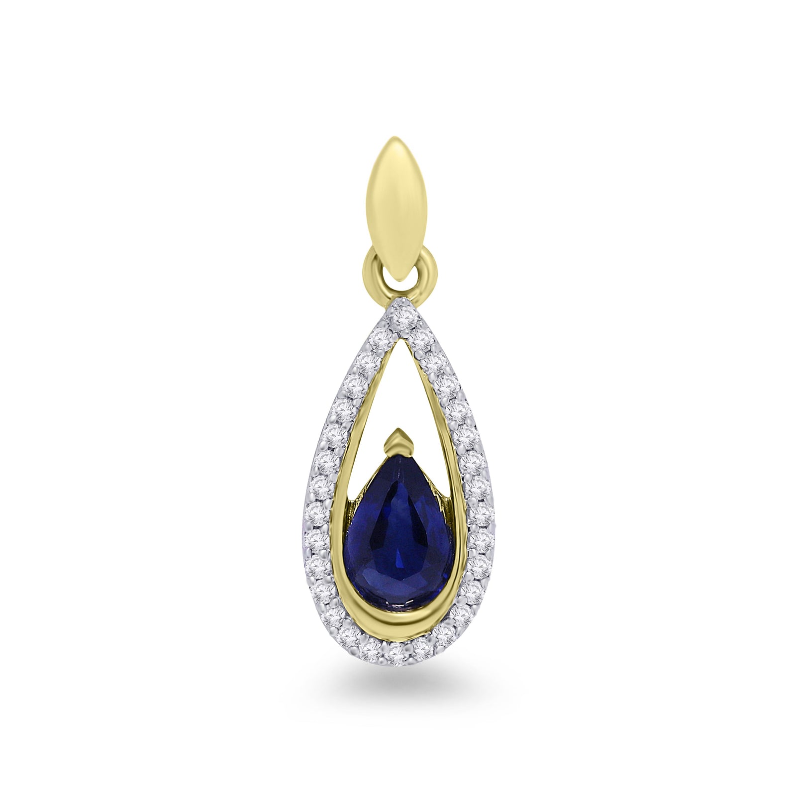 9ct gold 6x4mm pear shape sapphire & diamond pendant 0.09ct