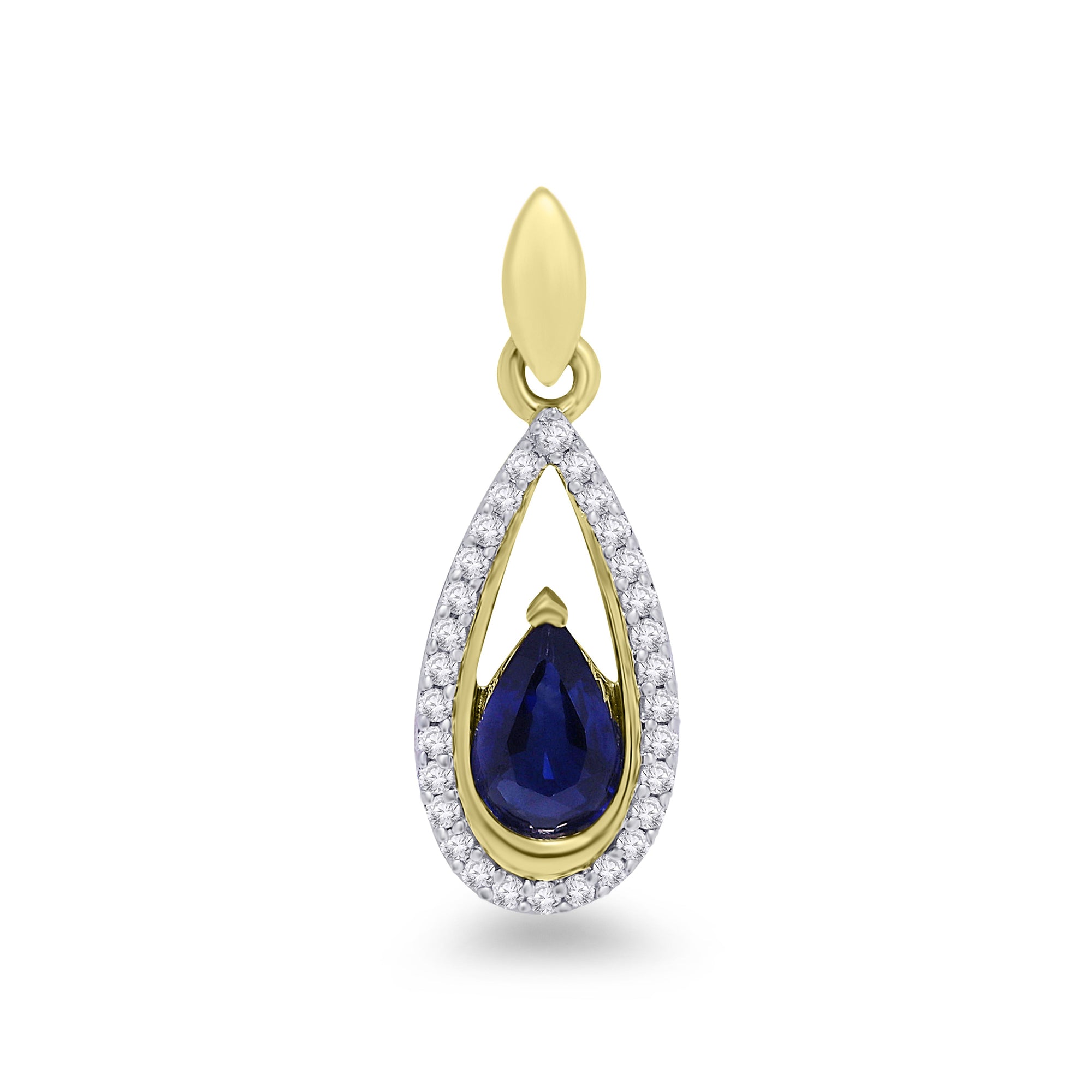 9ct gold 6x4mm pear shape sapphire & diamond pendant 0.09ct