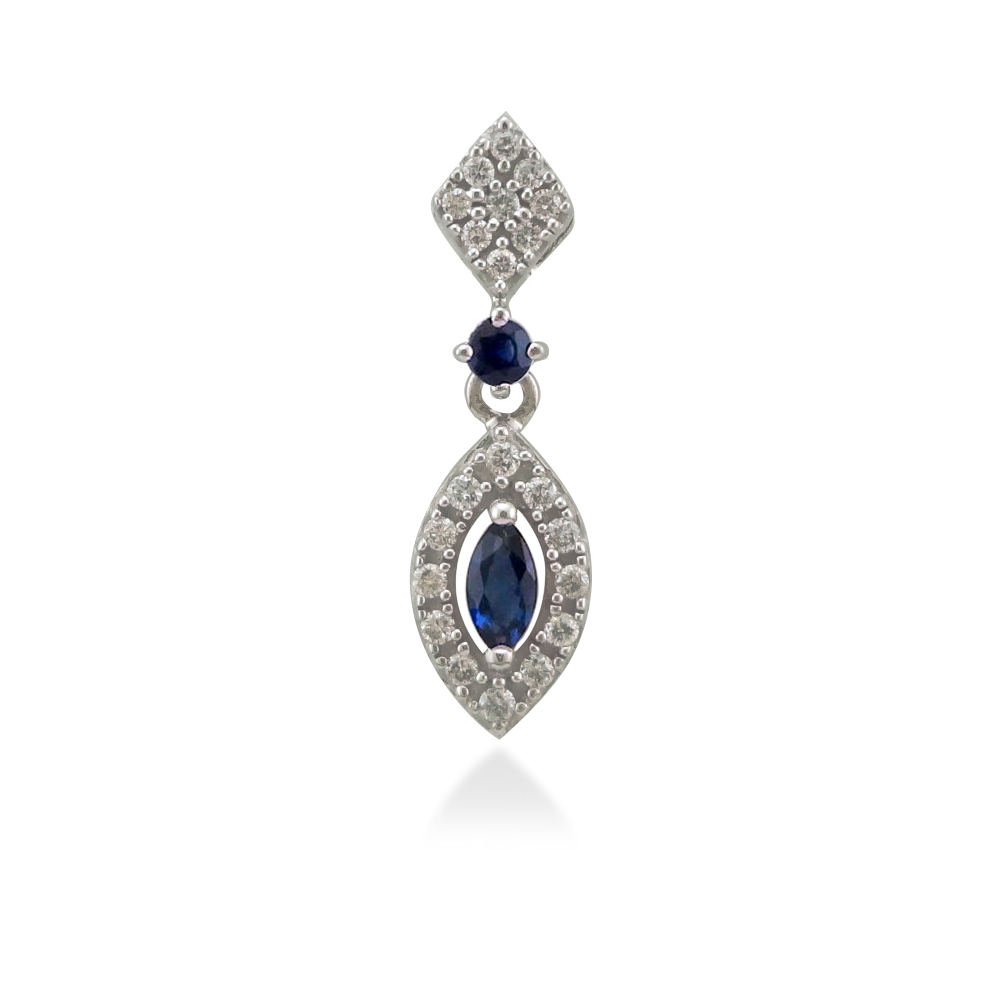 9ct white gold 5x3mm marquise shape & 2.50mm round sapphire & diamond pendant 0.15ct