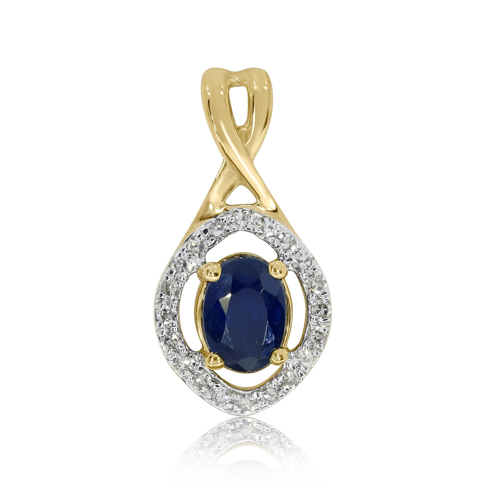 9ct gold 5.25 x 4.25mm oval sapphire & diamond cluster pendant 0.07ct
