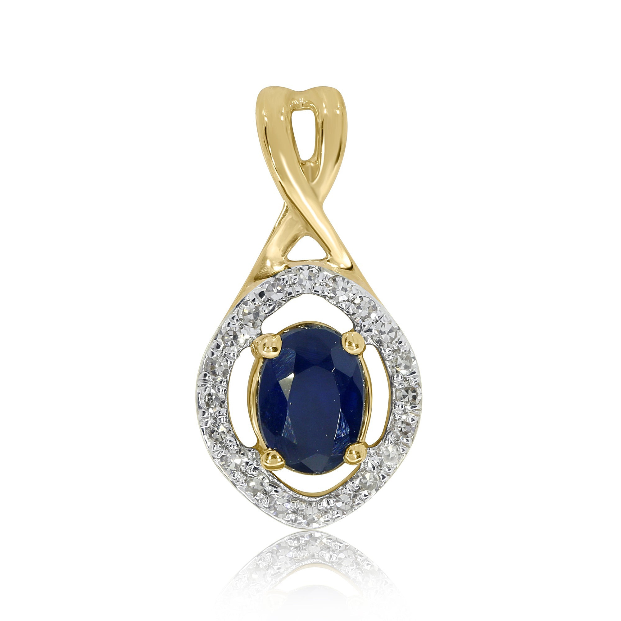 9ct gold 5.25 x 4.25mm oval sapphire & diamond cluster pendant 0.07ct