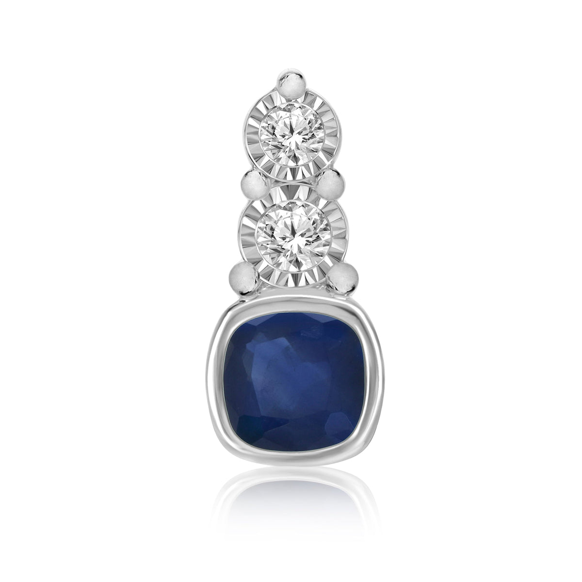 9ct white gold 5mm cushion shape sapphire &amp; diamond miracle plate pendant 0.06ct