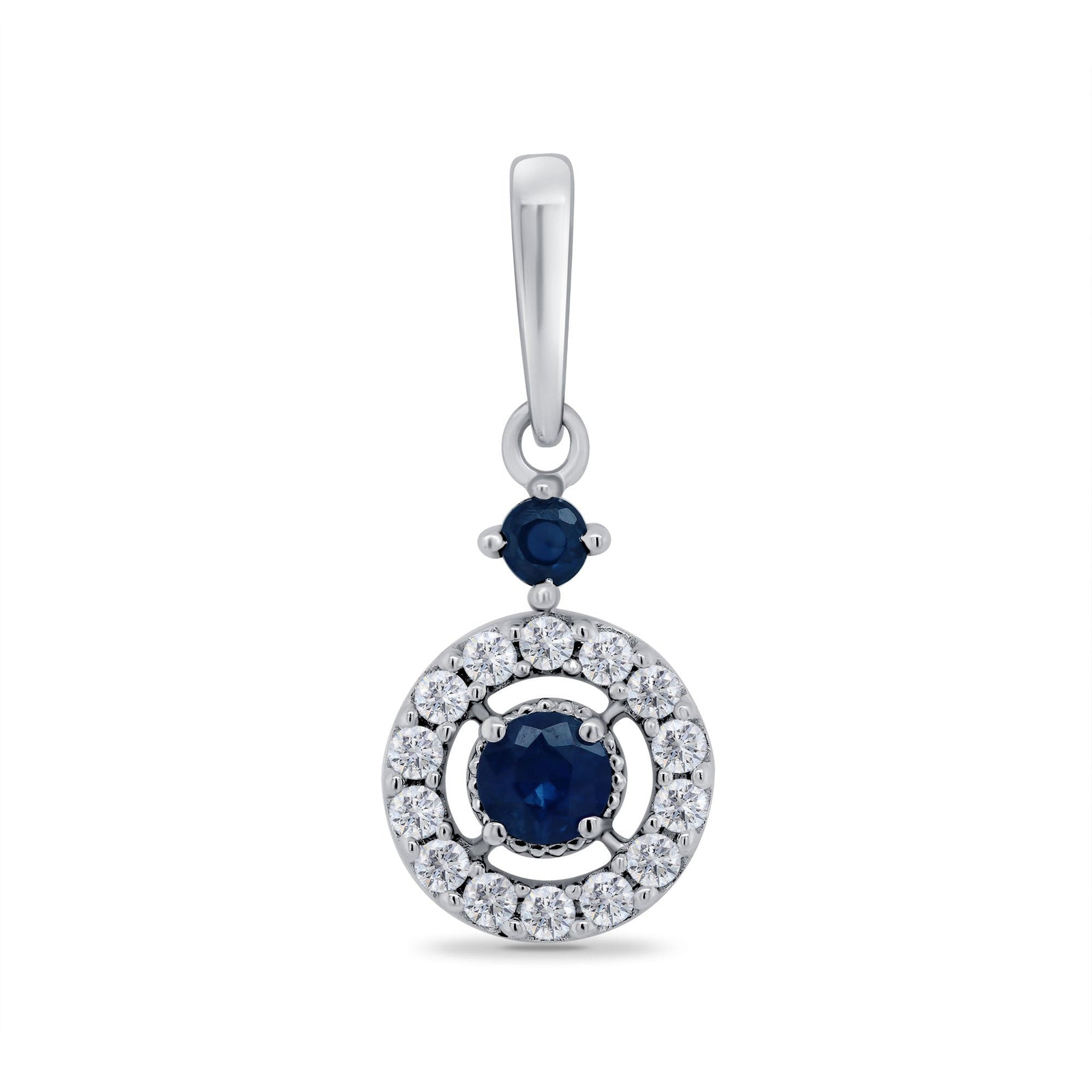 9ct white gold 3mm & 2mm sapphire & diamond gap halo pendant  0.11ct