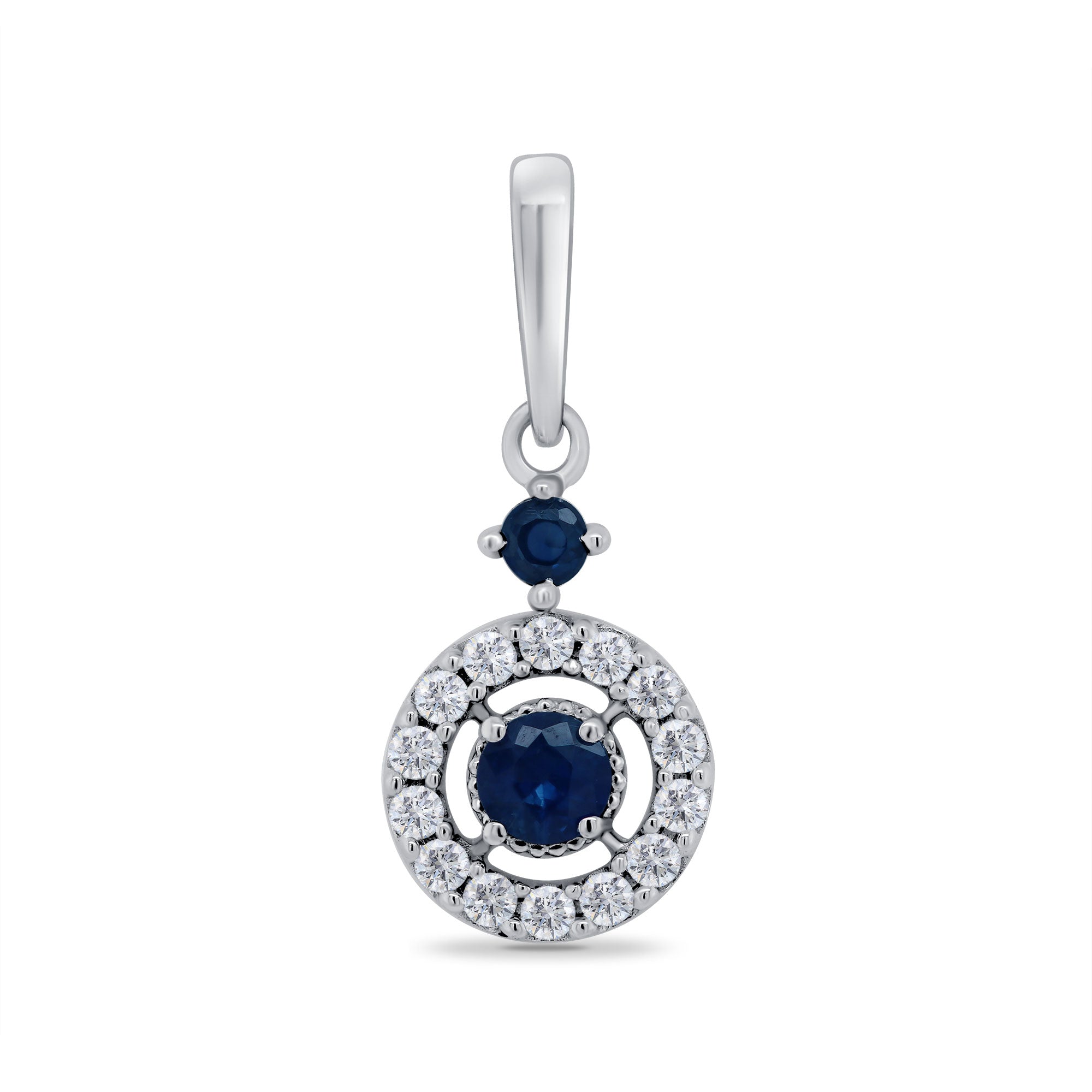 9ct white gold 3mm & 2mm sapphire & diamond gap halo pendant  0.11ct