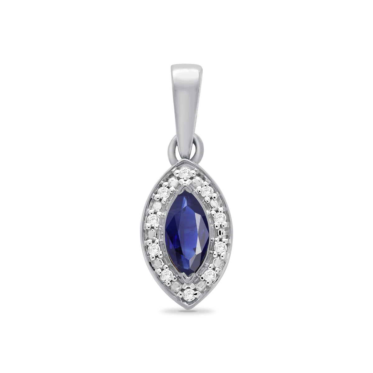 9ct white gold 6x3mm marquise shape sapphire &amp; diamond pendant 0.03ct