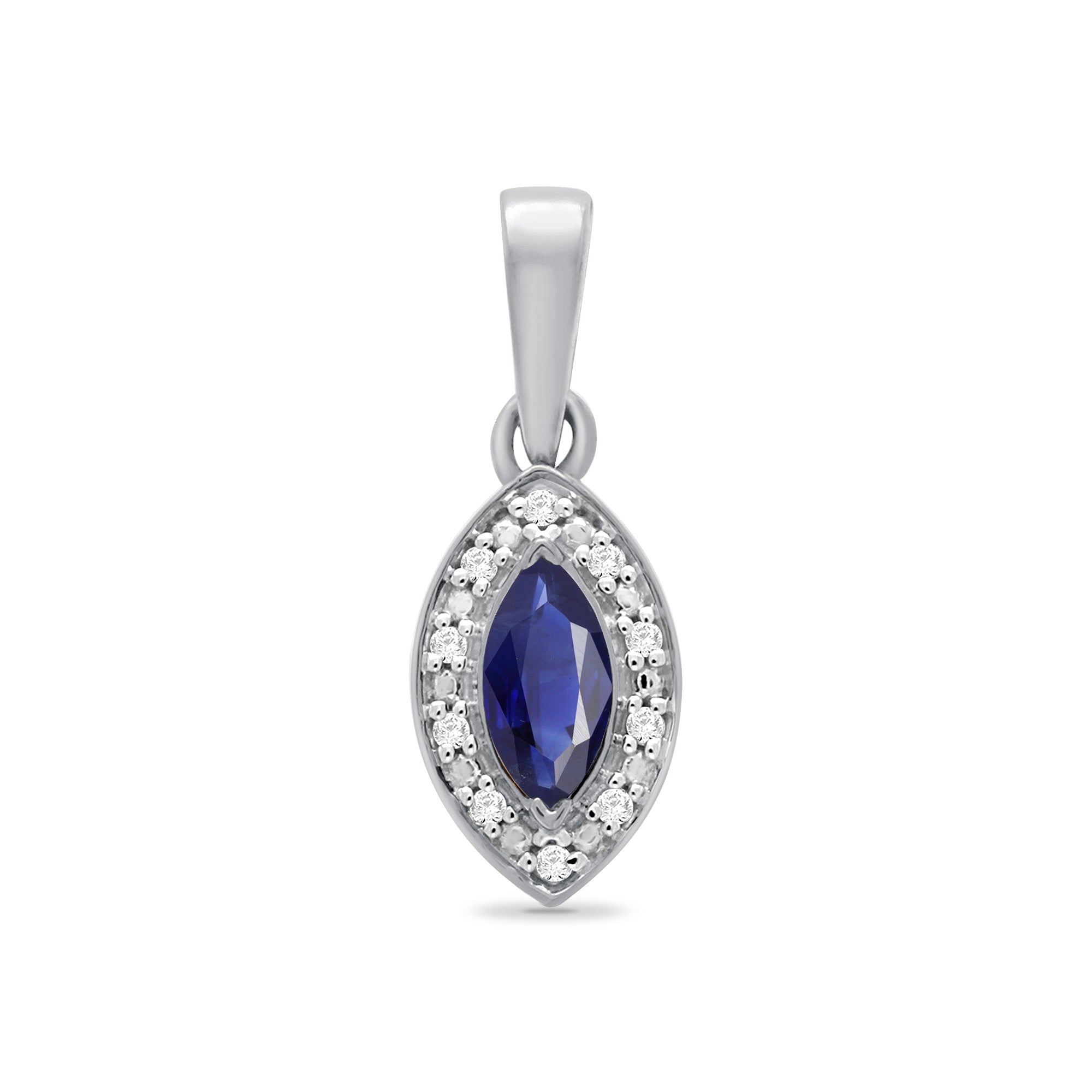 9ct white gold 6x3mm marquise shape sapphire & diamond pendant 0.03ct
